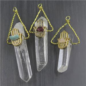 Clear Quartz stick pendants, gold plated, approx 12-50mm [GMPDA10140]