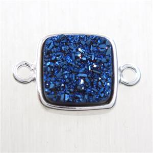 blue druzy quartz connector, square, platinum plated, approx 12x12mm [GMPDA10142]