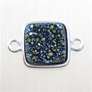 green druzy quartz connector, square, platinum plated, approx 12x12mm [GMPDA10143]