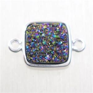 rainbow druzy quartz connector, square, platinum plated, approx 12x12mm [GMPDA10144]