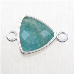 green Amazonite triangle connector, platinum plated, approx 12mm [GMPDA10149]