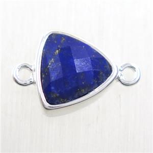 blue Lapis Lazuli triangle connector, platinum plated, approx 12mm [GMPDA10150]