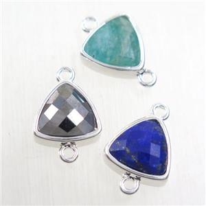 mix gemstone triangle connector, platinum plated, approx 12mm [GMPDA10151]