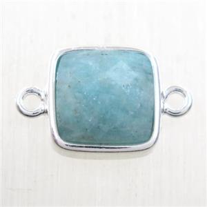 green Amazonite square connector, platinum plated, approx 12x12mm [GMPDA10152]
