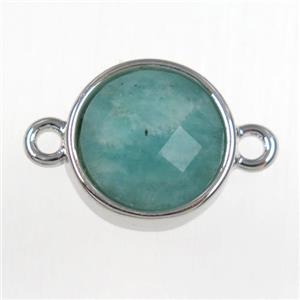 green Amazonite circle connector, platinum plated, approx 12mm dia [GMPDA10155]