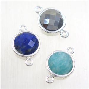 mix gemstone circle connector, platinum plated, approx 12mm dia [GMPDA10156]