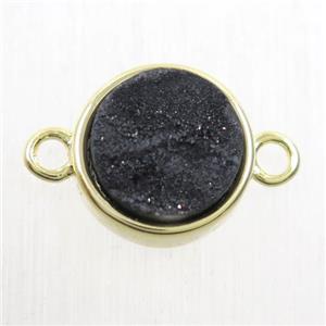 black druzy quartz circle connector, gold plated, approx 12mm dia [GMPDA10157]