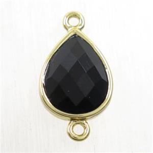 black Onyx Agate connector, faceted teardrop, gold plated, approx 11x14mm [GMPDA10158]