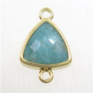 green Amazonite triangle connector, gold plated, approx 12mm [GMPDA10161]