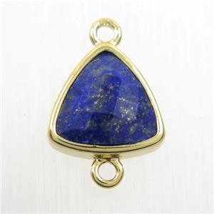 blue Lapis Lazuli triangle connector, gold plated, approx 12mm [GMPDA10162]
