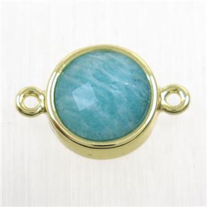 green Amazonite circle connector, gold plated, approx 12mm dia [GMPDA10171]