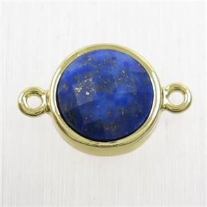 blue Lapis Lazuli circle connector, gold plated, approx 12mm dia [GMPDA10172]
