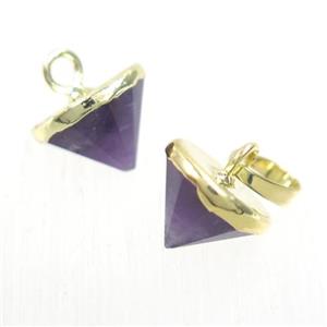purple Amethyst diamond pendant, gold plated, approx 9-11mm [GMPDA10179]