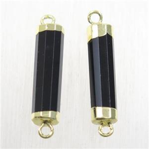 black Onyx Agate stick connector, gold plated, approx 5.5-20mm [GMPDA10188]
