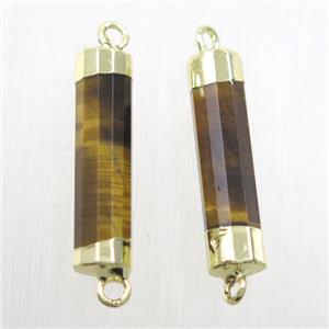 Tiger eye stone stick connector, gold plated, approx 5.5-20mm [GMPDA10189]