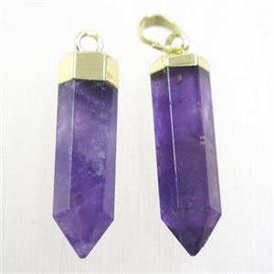 purple Amethyst bullet pendant, gold plated, approx 6.5-25mm [GMPDA10196]