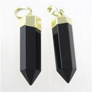 black Onyx Agate bullet pendant, gold plated, approx 6.5-25mm [GMPDA10197]