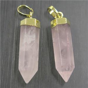 Rose Quartz bullet pendant, gold plated, approx 6.5-25mm [GMPDA10198]