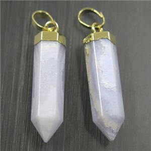 blue lace agate bullet pendant, gold plated, approx 6.5-25mm [GMPDA10199]