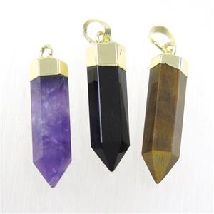 mixed gemstone bullet pendant, gold plated, approx 6.5-25mm [GMPDA10200]