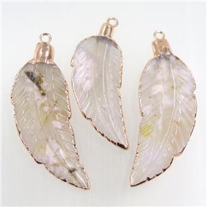 cherry agate pendant, leaf, rose gold plated, approx 20-65mm [GMPDA10206]