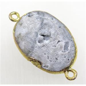 natural Agate Druzy connector, oval, gold plated, approx 20-35mm [GMPDA10214]
