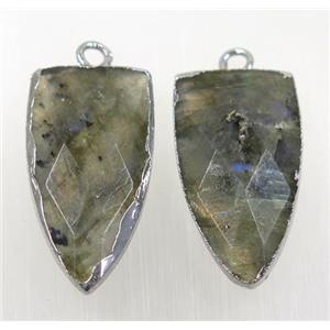 labradorite pendant, faceted arrowhead, silver plated, approx 15-30mm [GMPDA10220]