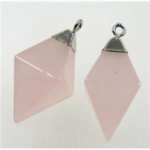 pink Rose Quartz pendant, silver plated, approx 15-25mm [GMPDA10229]