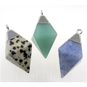 mix gemstone pendant, silver plated, approx 15-25mm [GMPDA10236]