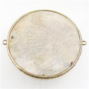 yellow Chohua Jasper connector, circle, gold plated, approx 42mm dia [GMPDA10238-42MM]