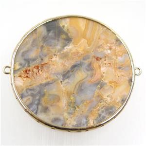 yellow Crazy Agate connector, circle, gold plated, approx 52mm dia [GMPDA10239-52MM]