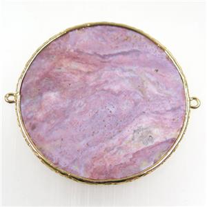 pink Rhodonite circle connector, gold plated, approx 52mm dia [GMPDA10240-52MM]