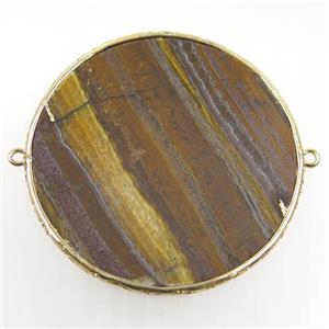 Iron Tiger eye stone connector, circle, gold plated, approx 52mm dia [GMPDA10241-52MM]
