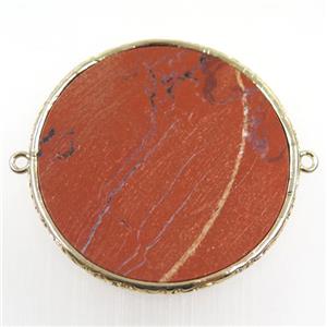 Red Jasper connector, circle, gold plated, approx 52mm dia [GMPDA10243-52MM]