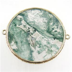 green Moss Agate connector, circle, gold plated, approx 52mm dia [GMPDA10244-52MM]