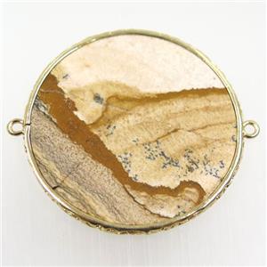 Picture Jasper connector, circle, gold plated, approx 52mm dia [GMPDA10246-52MM]