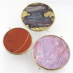 mix gemstone circle connector, round, gold plated, approx 52mm dia [GMPDA10247-52MM]
