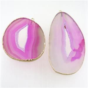 pink Agate Druzy slice pendant, gold plated, approx 30-60mm [GMPDA10249]