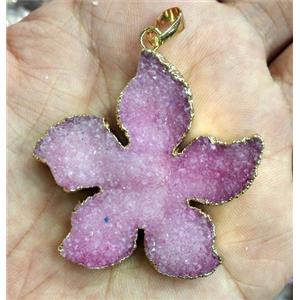 druzy quartz pendant, flower, purple, approx 35-50mm [GMPDA2709]