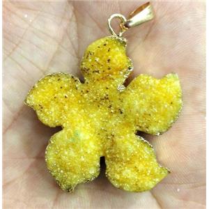 druzy quartz pendant, flower, yellow, approx 35-50mm [GMPDA2710]