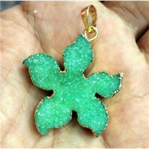 druzy quartz pendant, flower, green, approx 35-50mm [GMPDA2711]
