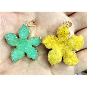 druzy quartz pendant, flower, mixed color, approx 35-50mm [GMPDA2712]