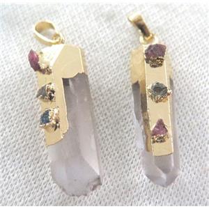 clear quartz pendant paved tourmaline, stick, gold plated, approx 20-40mm [GMPDA2715]