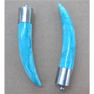 Turquoise Horn Pendant, blue, approx 50mm length [GMPDA2717]