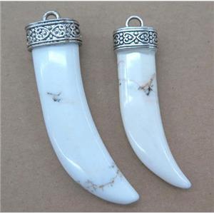 Turquoise horn pendant, white, approx 60mm length [GMPDA2721-60MM]