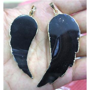 black Agate pendant, angel wing, gold plated, approx 15-60mm [GMPDA2732]