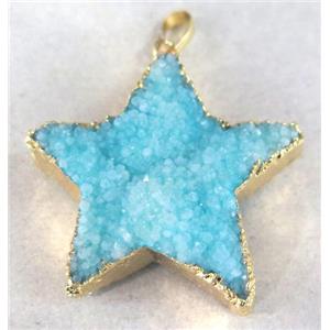 blue quartz druzy star pendant, gold plated, approx 25-35mm [GMPDA2761]