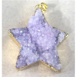 purple quartz druzy star pendant, approx 25-35mm [GMPDA2762]