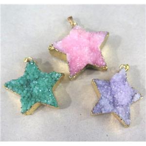 quartz druzy star pendant, mxied color, approx 25-35mm [GMPDA2765]