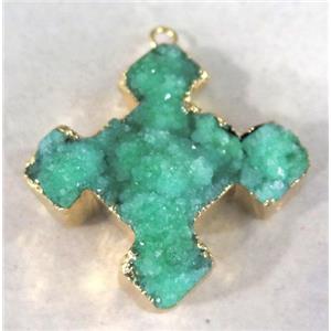 green quartz druzy cross pendant, approx 25-35mm [GMPDA2767]